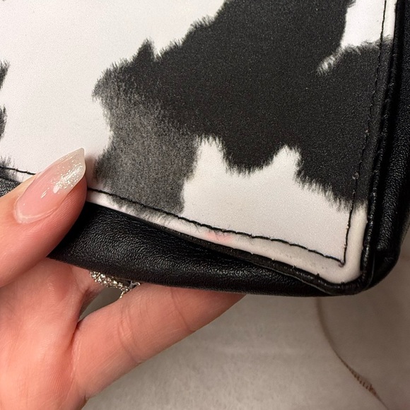 Cowprint Black and White Tote Bag with a Red Interior - Picture 7 of 7